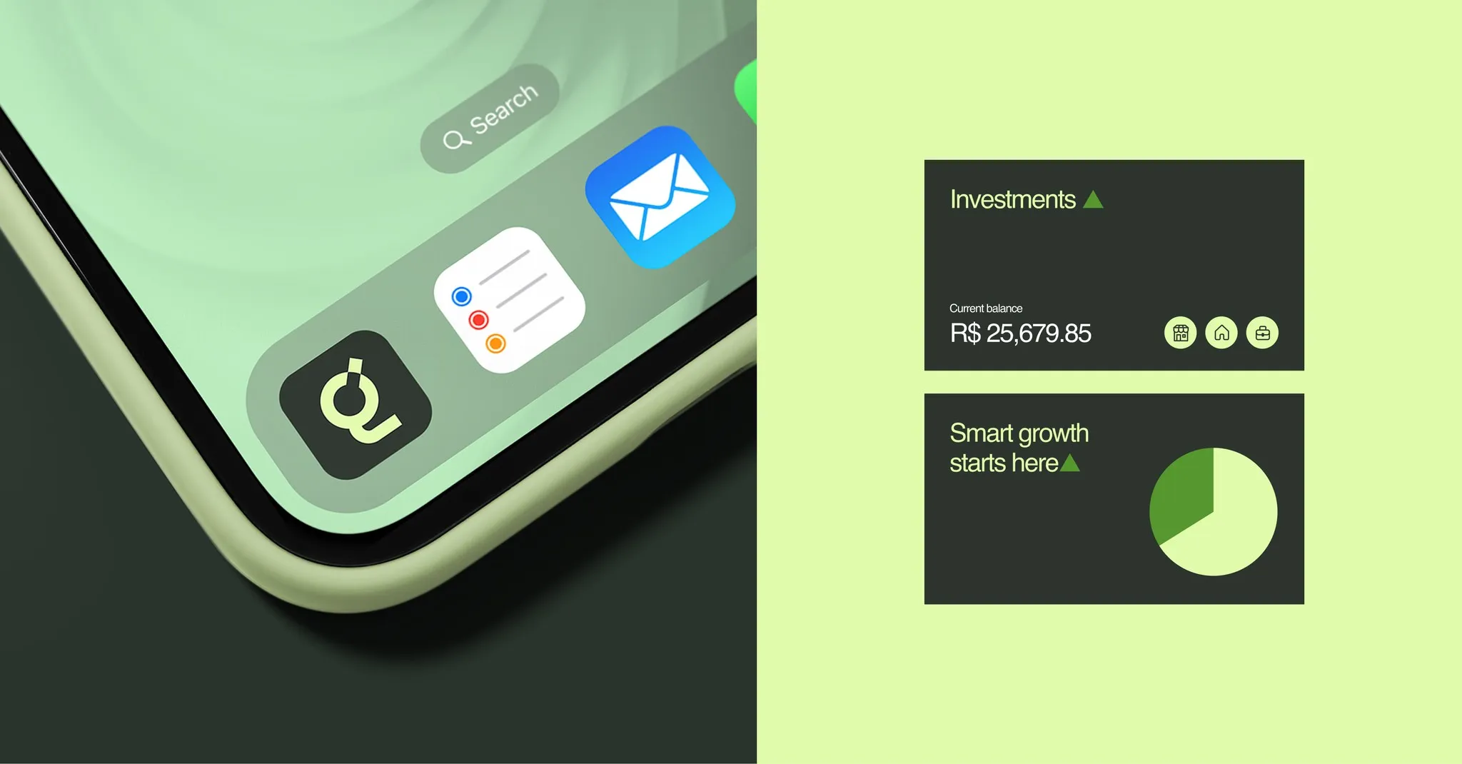 Graab mobile app screens and cards on a light green background
