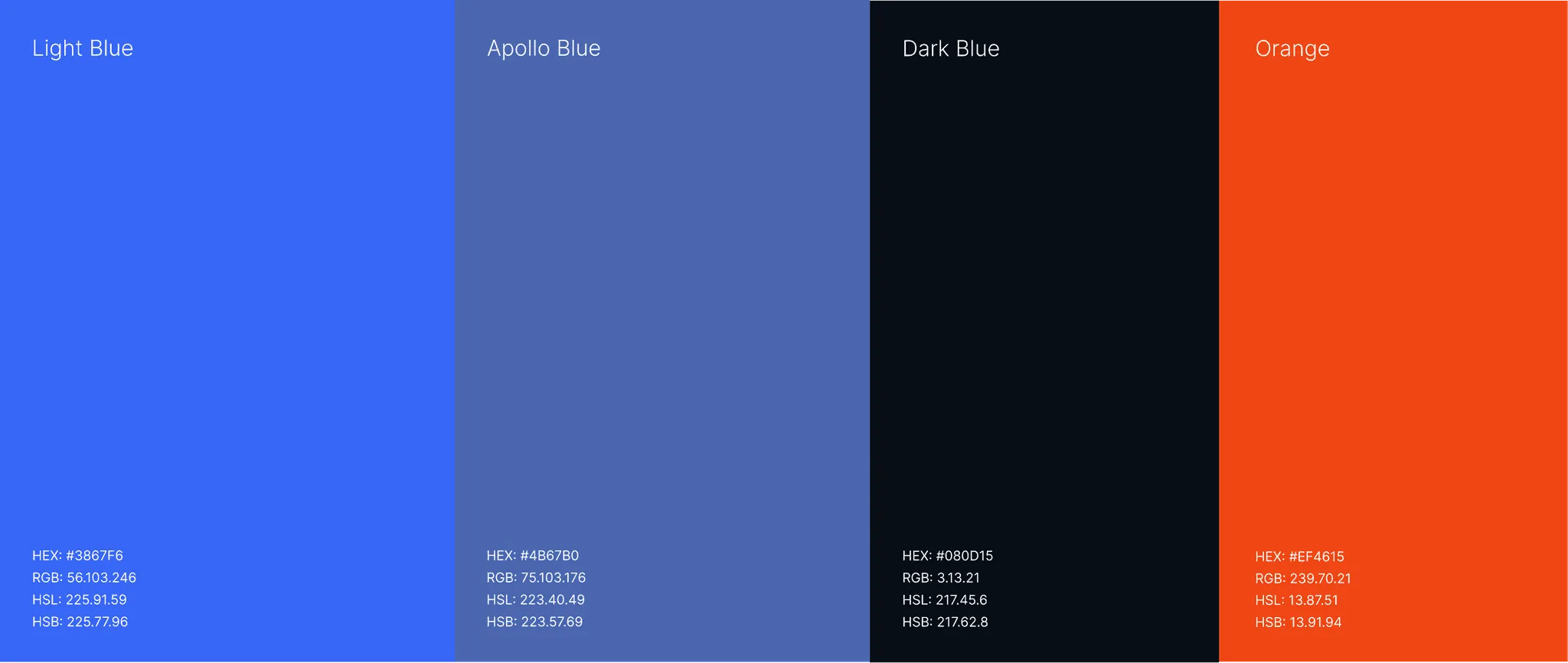 Apollo Studio colour palette in blues and orange