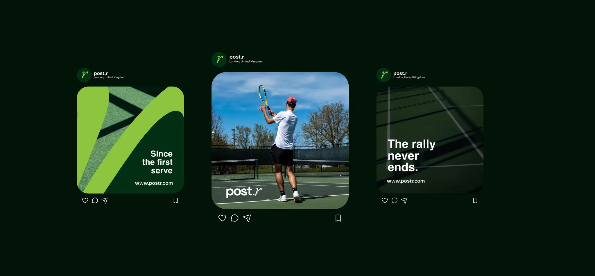 post.r website on a dark green background