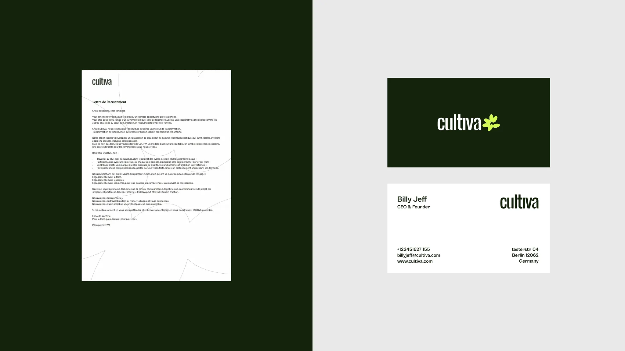 Cultiva letterhead and stationery