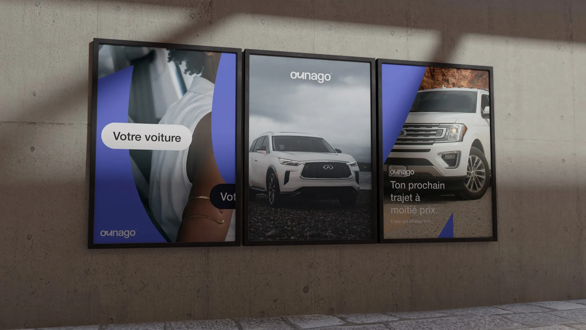 Ounago adverts at a bus shelter