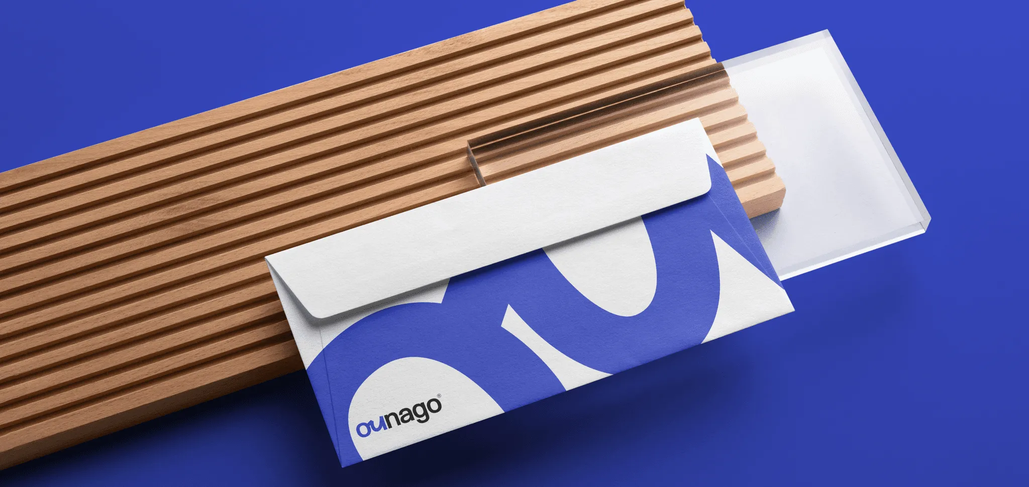 Ounago envelope on a wooden surface