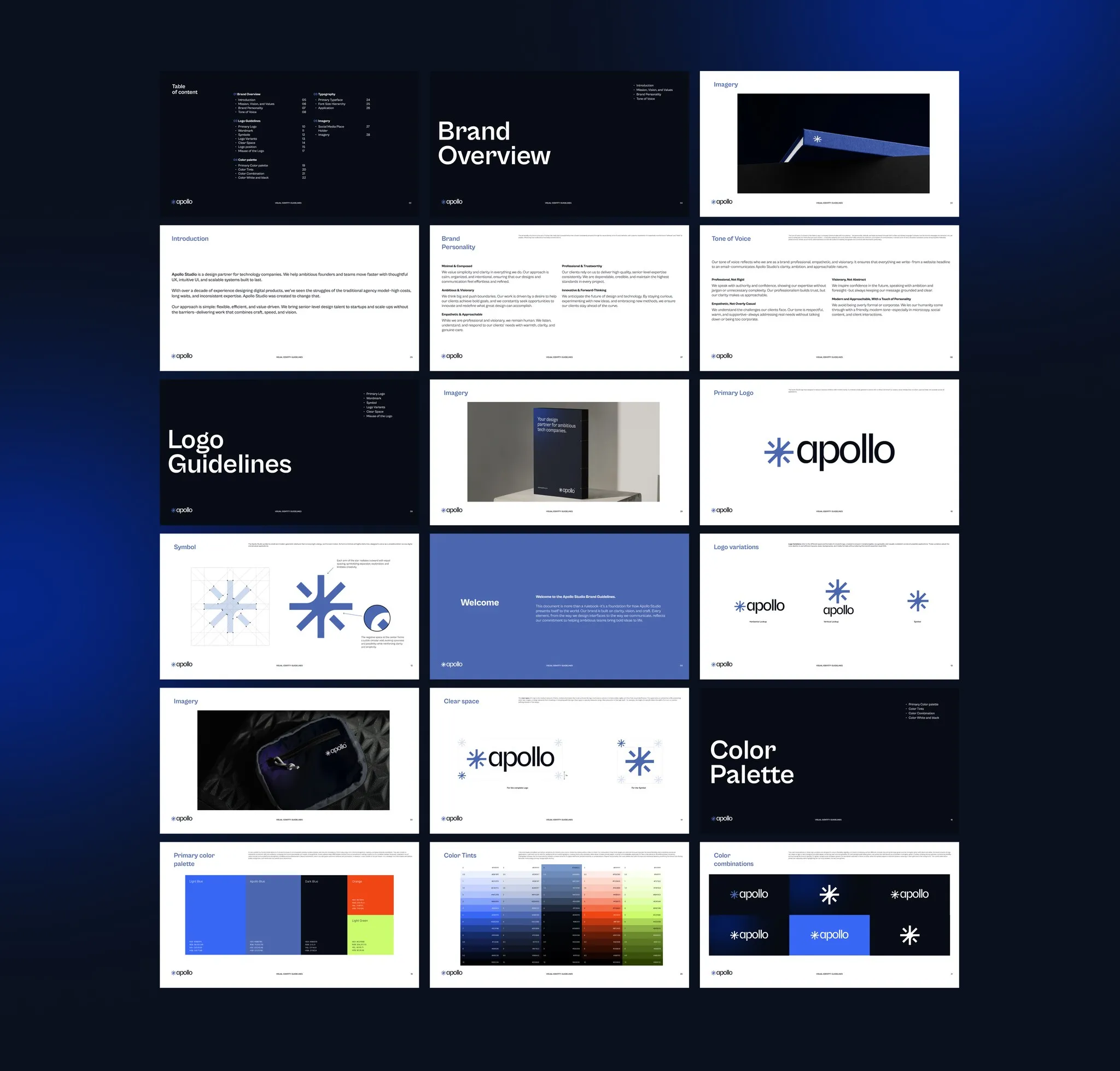 Overview of the Apollo Studio brand guidelines pages