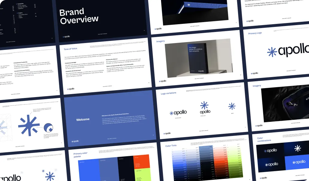 Pages of the Apollo brand guidelines document