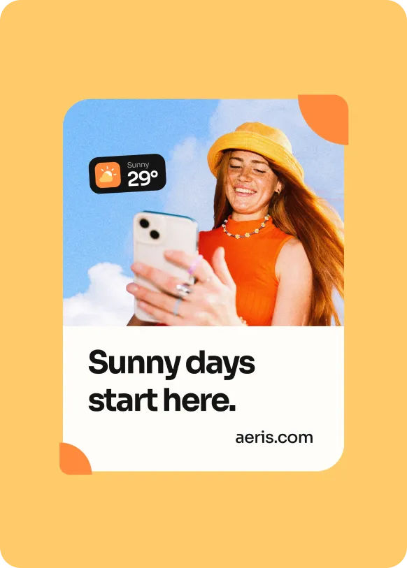 Aeris "Sunny days start here" advert, brand identity by Logomint