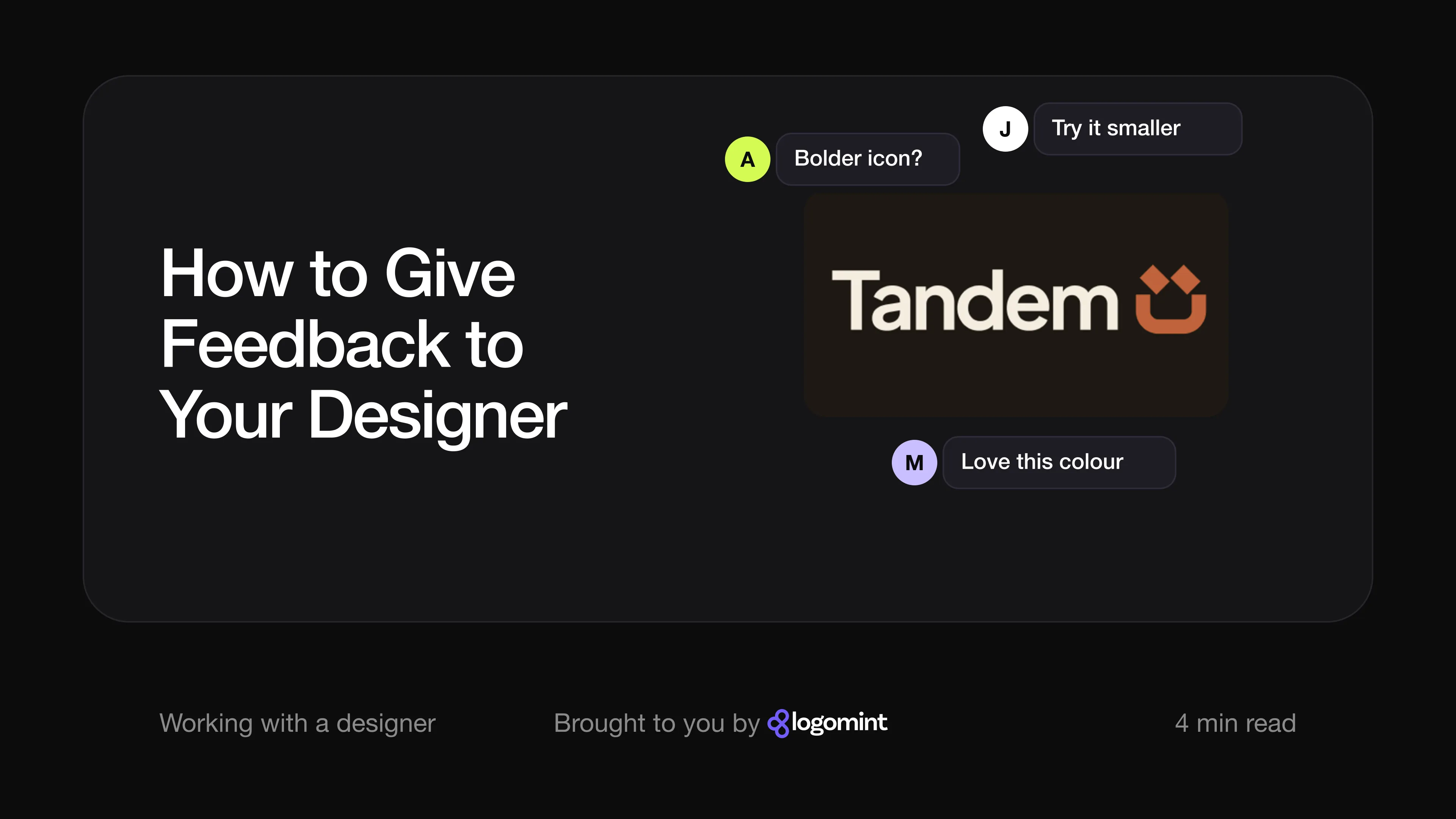 Cover illustration for the Logomint guide to giving logo design feedback