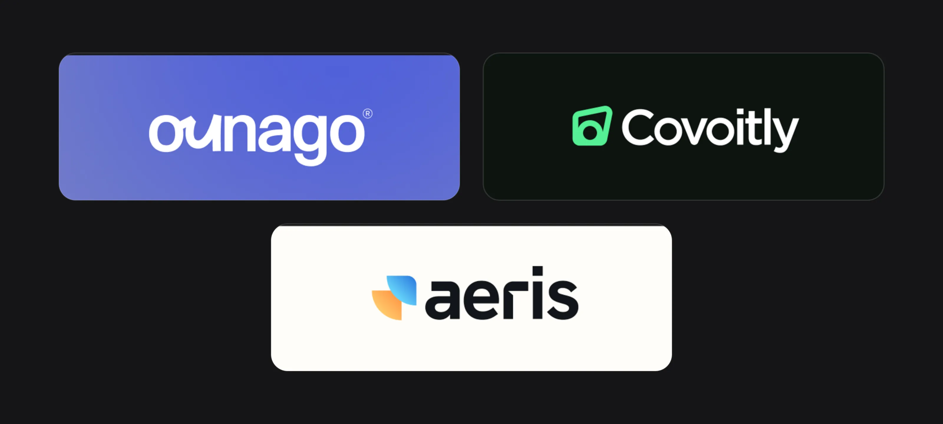 Three app logos designed by Logomint: Ounago, Covoitly and aeris