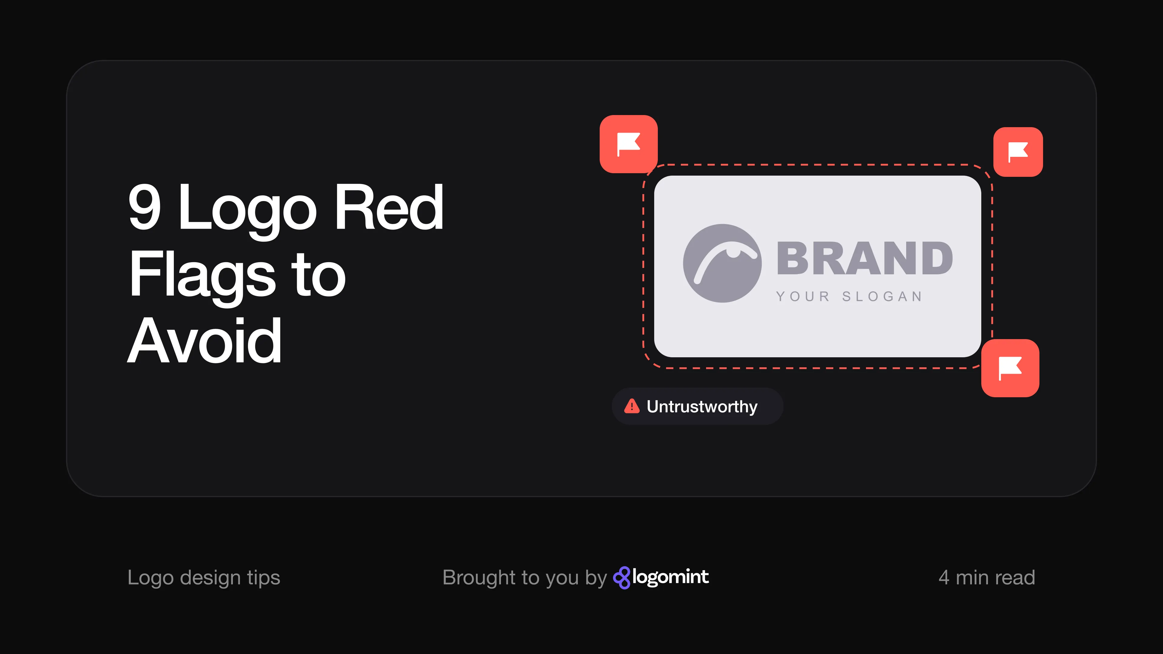 Cover with the title "9 red flags in logo design" and a red flag