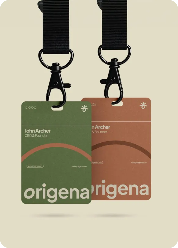 Origena business cards, brand identity by Logomint