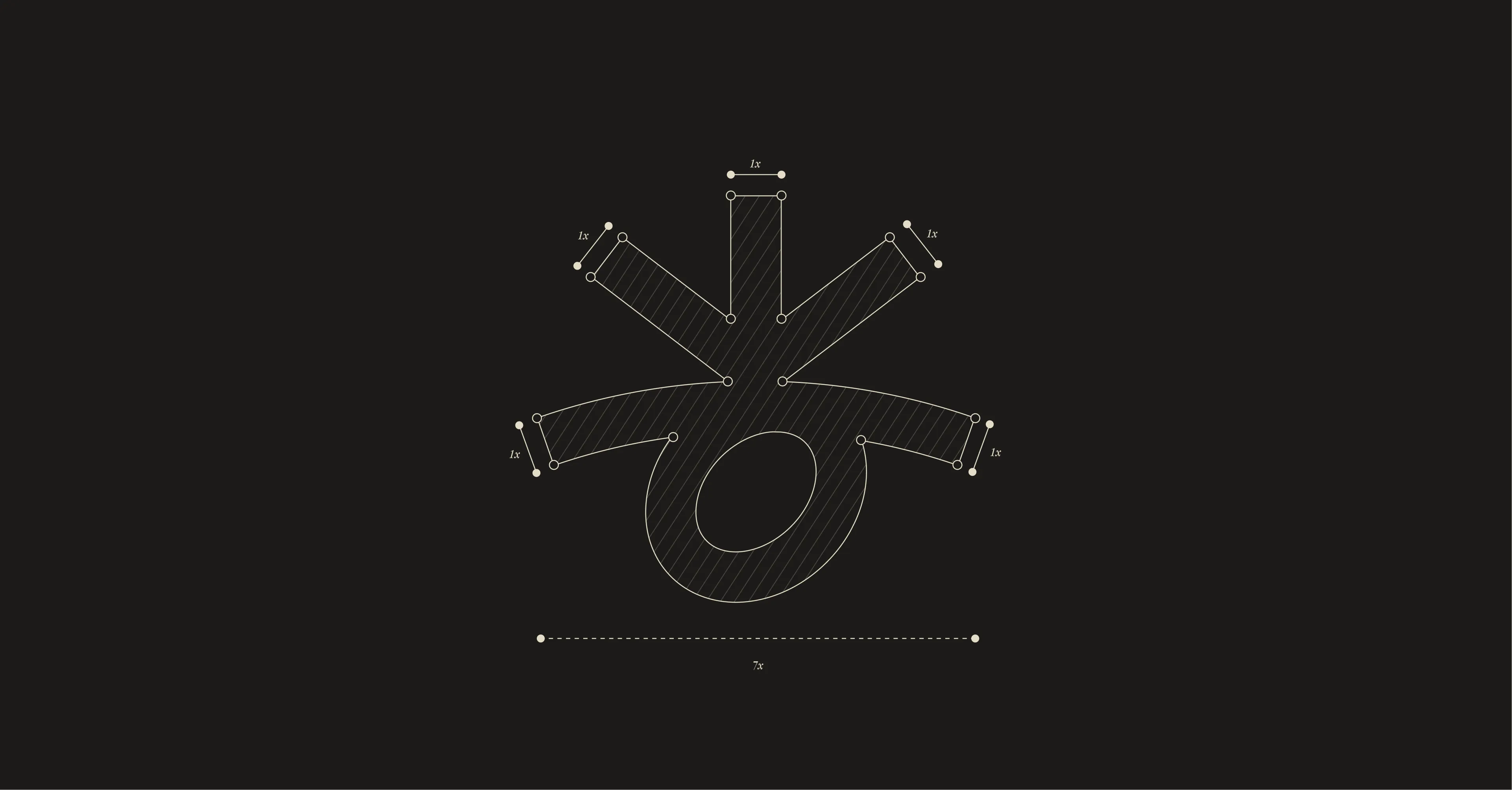 Construction grid of the Origena symbol, a sprout growing from a seed