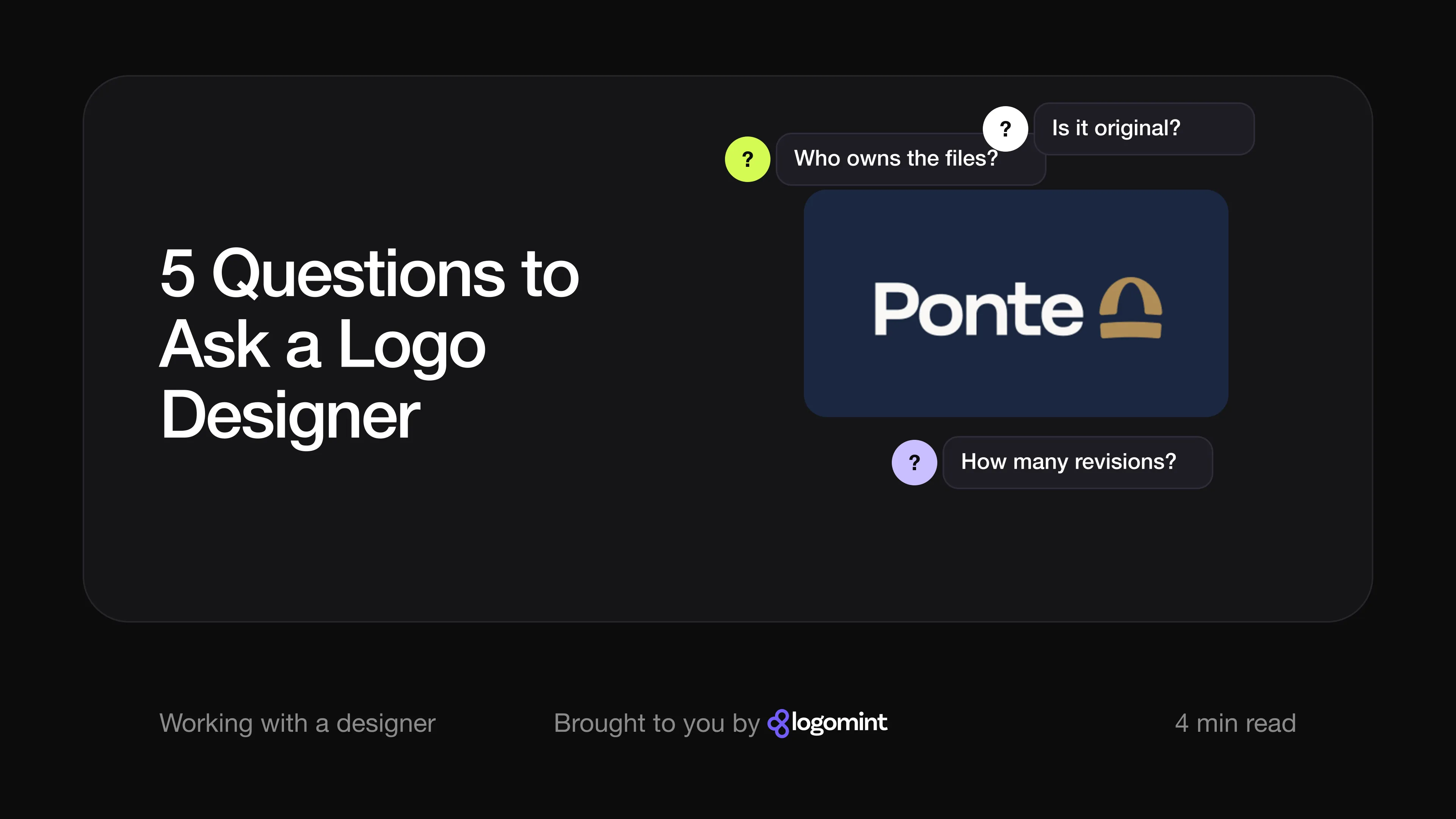 Cover with the title "5 questions to ask before hiring a logo designer"