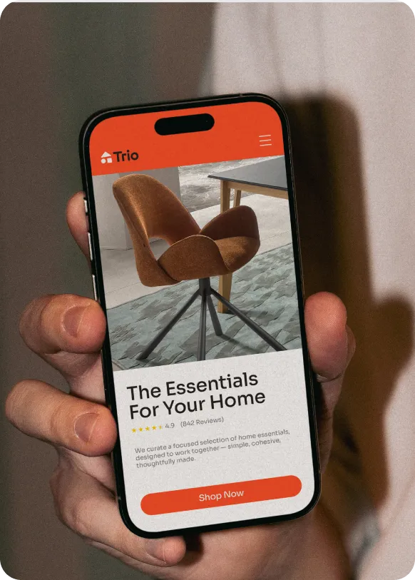 Trio online store on a phone, brand identity by Logomint