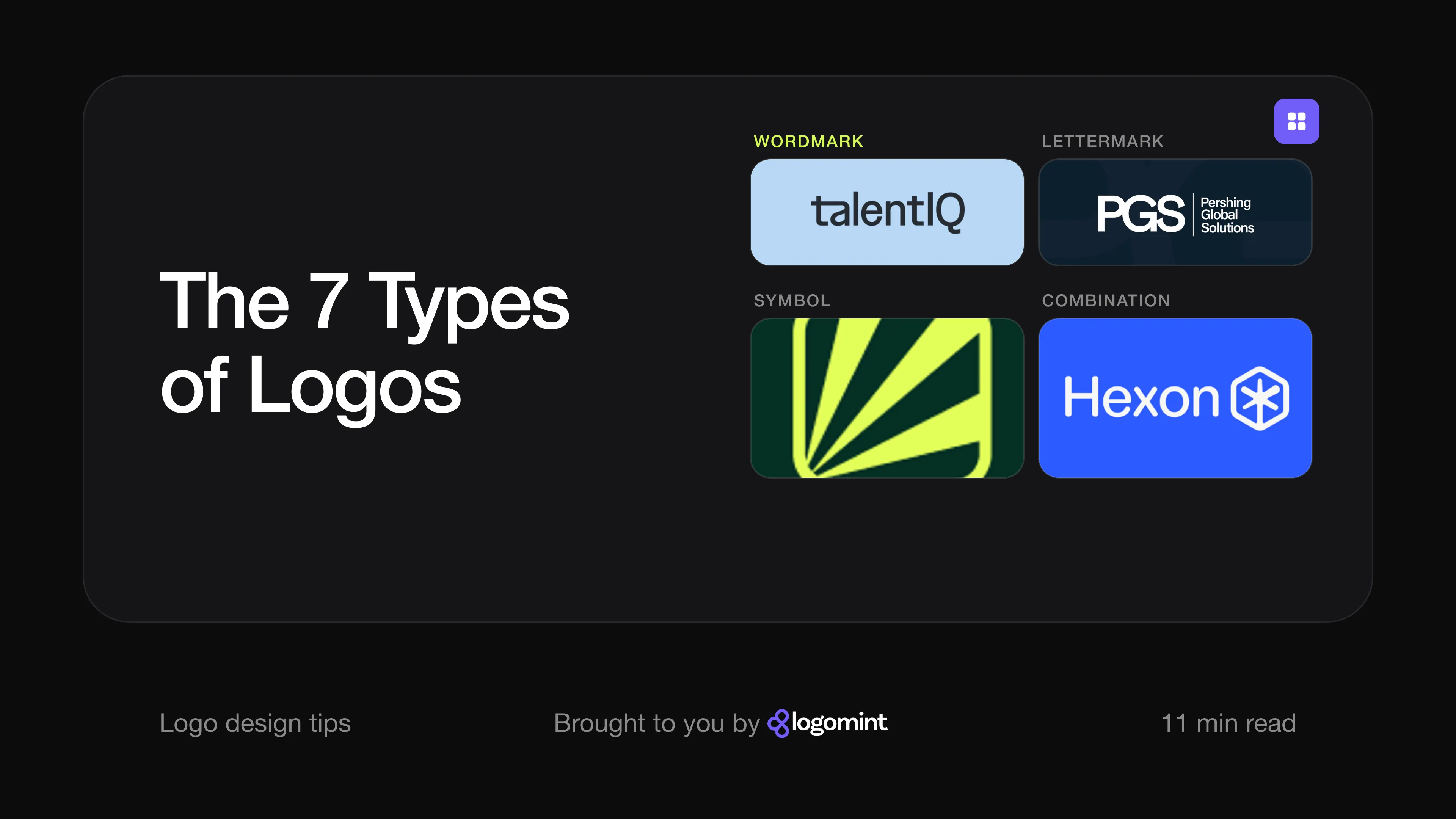 Cover with the title "The 7 types of logos"