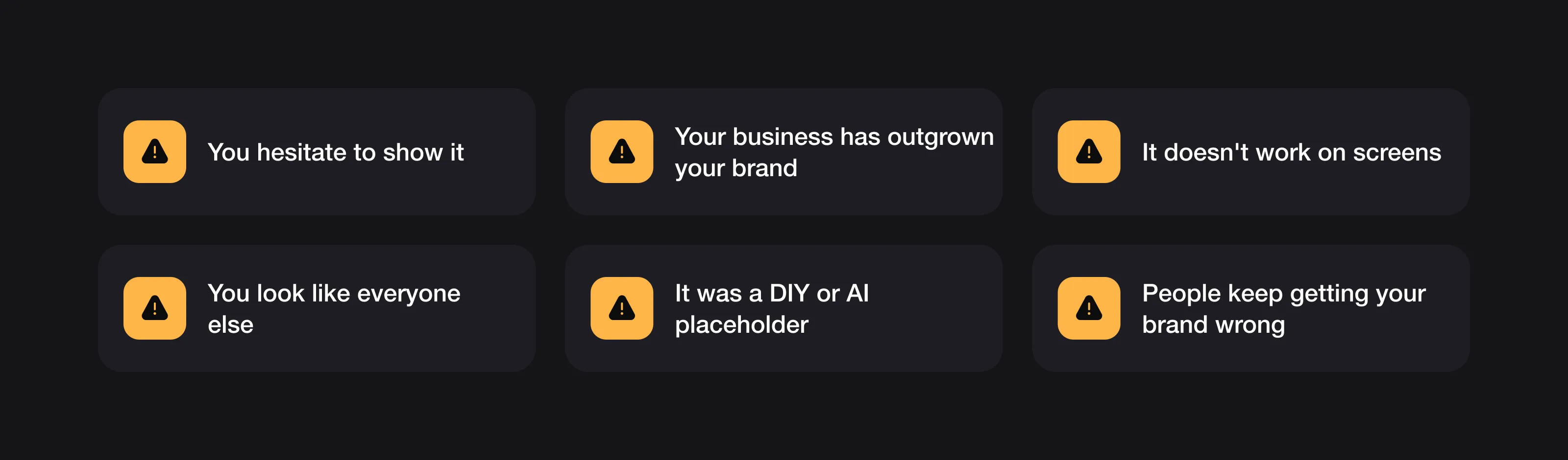 Six signs it is time to rebrand: hesitating to show it, outgrown, fails on screens, looks like everyone else, DIY or AI placeholder, people get it wrong