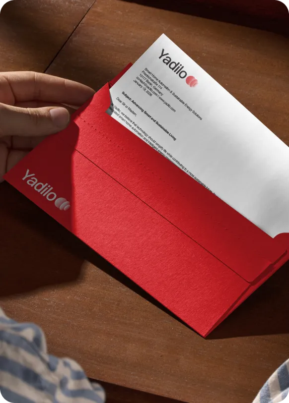 Yadilo envelope and letterhead, brand identity by Logomint